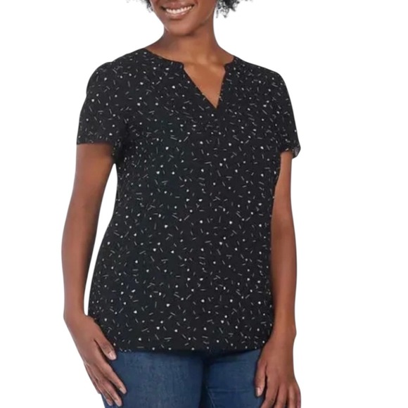 Hilary Radley Ladies' Printed V-Neck Blouse Short Sleeve Comfort Fit size S - Picture 1 of 3